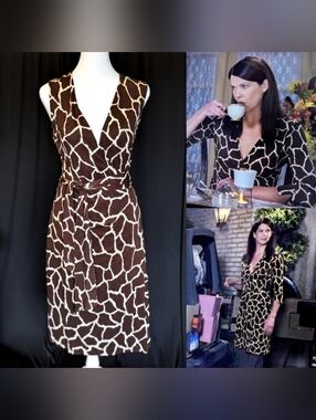 ASO Gilmore Girls Vintage DVF Giraffe Print Wrap Dress Size 4 Lorelai Gilmore